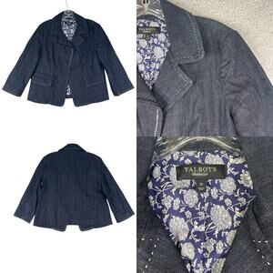 Talbots Blazer Jacket Women’s Size 10 Denim Dark Wash Cropped Jean